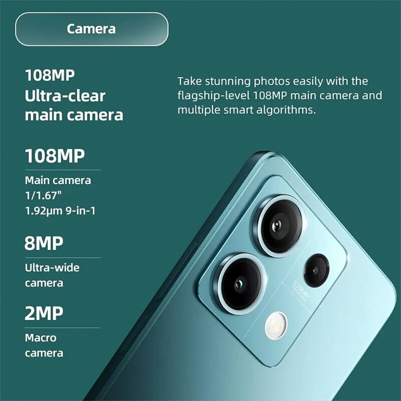 هاتف ذكي Xiaomi-Redmi Note 13 ، 5G ، 8GB ، GB ، Dimensity ، Hz ، "، AMOLED DotDisplay ، كاميرا 108 ميجابكسل ، 33 واط ، NFC ، نسخة عالمية