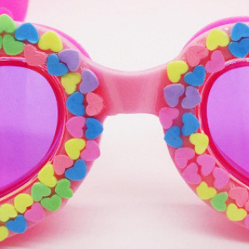 Óculos de natação impermeáveis para crianças, forma colorida do coração, prova de nebulização UV, óculos para treinamento infantil, novos