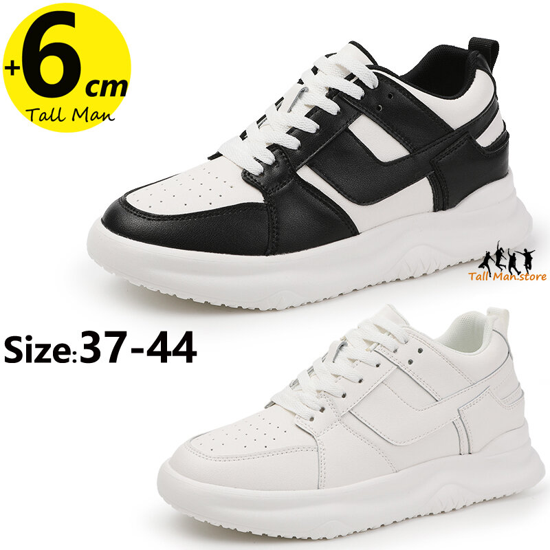 Sepatu kets pria ukuran Plus 37-44, Sol dalam penambah tinggi 6cm untuk olahraga dan pakaian sehari-hari, bersirkulasi ukuran 37-44