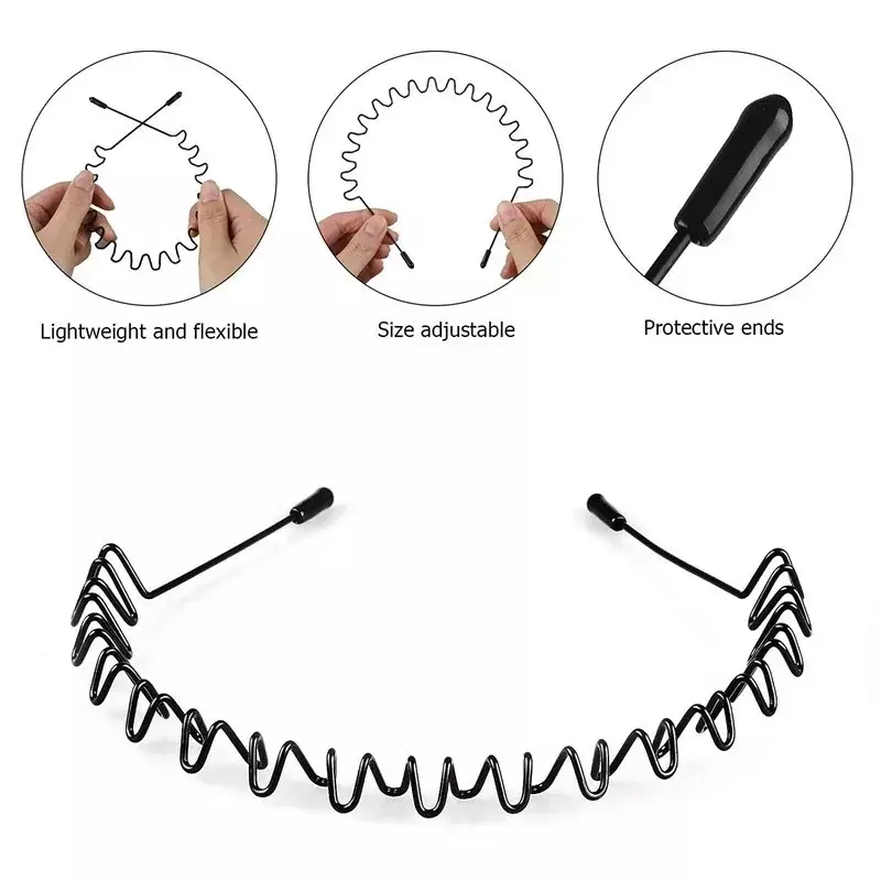 6/1pcs Unisex schwarz elastisch rutsch fest einfache Metall Stirnbänder für Männer Frauen gewelltes Haarband Haar Reifen Mode Sport Haarschmuck