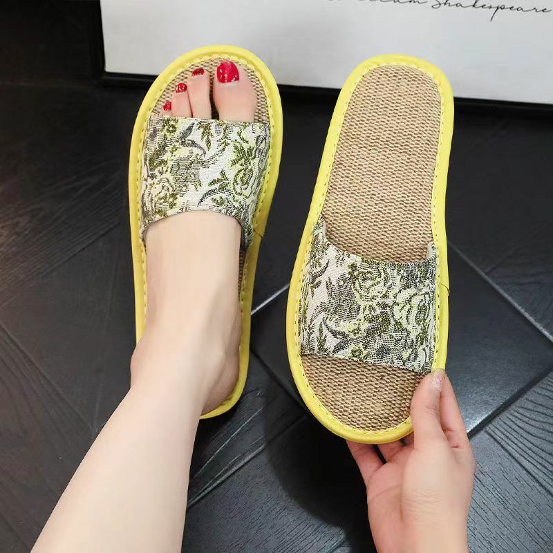 Man's Summer New One Word Leather Casual Linen Slipper Free Shipping Unisex Soft Sole Non Slip Breathable Home Silent Slippers