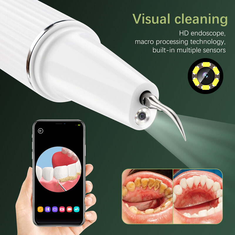 Visual Ultrasonic Dental Scaler Electric Portable Tooth Cleaner 3 Modes Oral Tartar Remover Plaque Stain Cleaner Charging Base