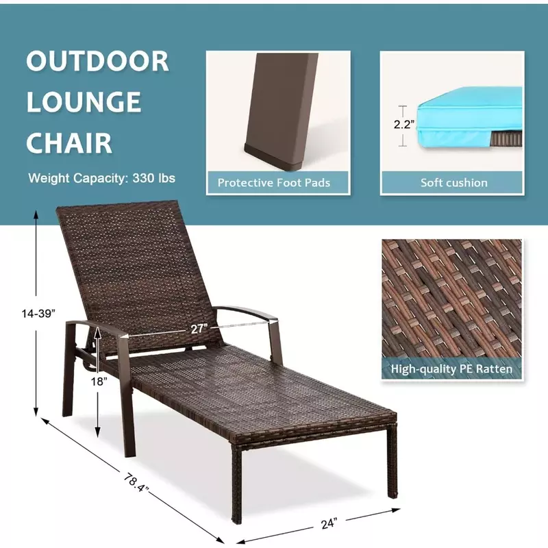 두꺼운 쿠션 의자가 있는 파티오 라운지 의자, 비치 체어, 캠핑 야외 가구, 4 피스