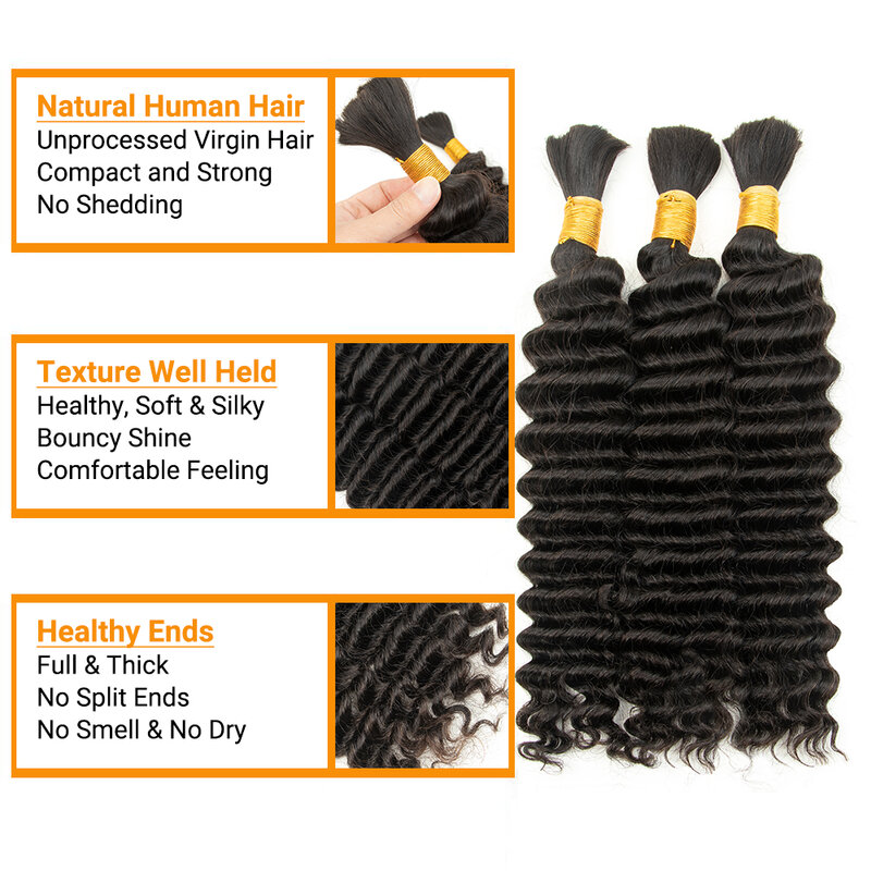 Extensiones de cabello humano Remy Natural para mujeres negras, mechones a granel sin trama, extensiones de cabello crudo para salón, 50g por pieza