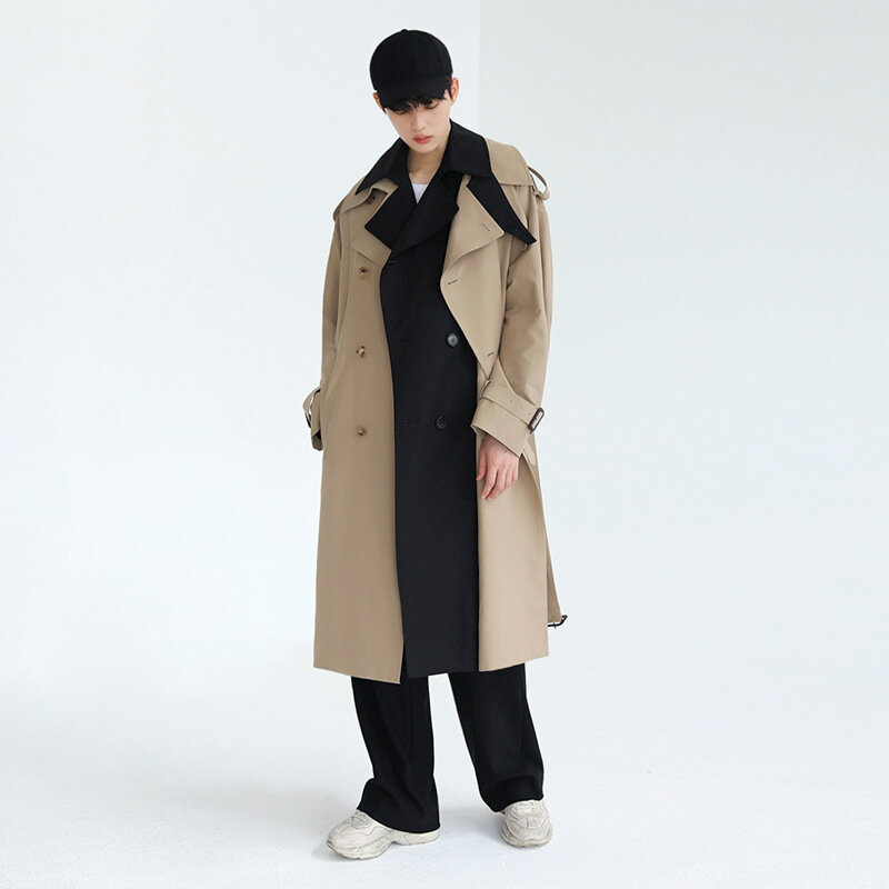 Manteau long Everak pour hommes, faux deux coupe-vent, version coréenne de la tendance, beau manteau britannique adt, automne