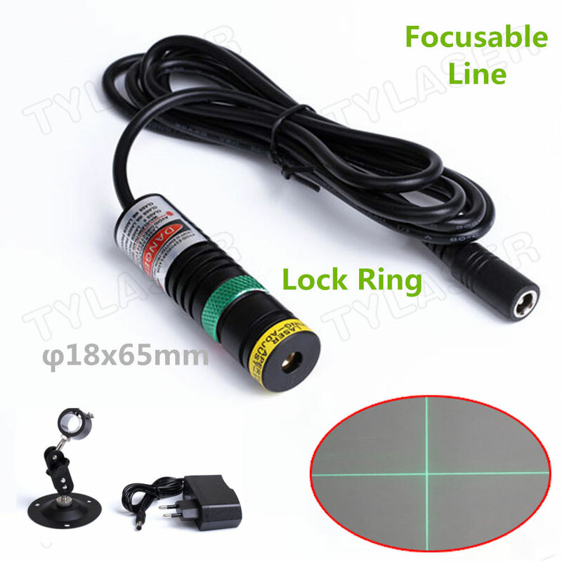 Focusable Cross Line D18x65mm 520nm Green 10mw 20mw 30mw 50mw 80mw 135mw Module Laser for Wood Cutting (FREE with EU Adapter )