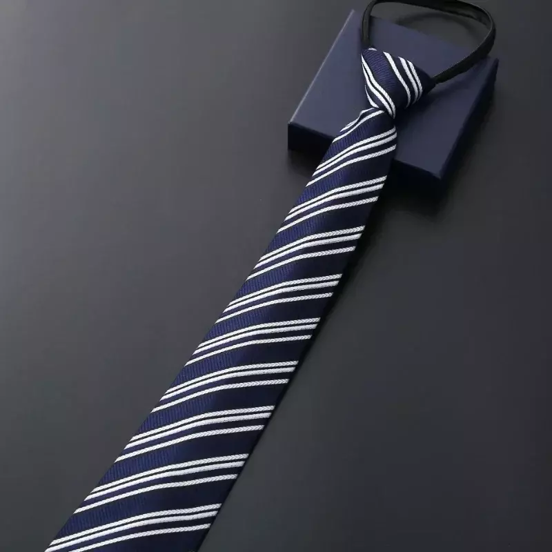 Men's Business Dress Zipper Neck Tie Elegant Gentleman Shirt Tie Groom Wedding Blue Stripe Black Lazy Ties Clothing Accessories