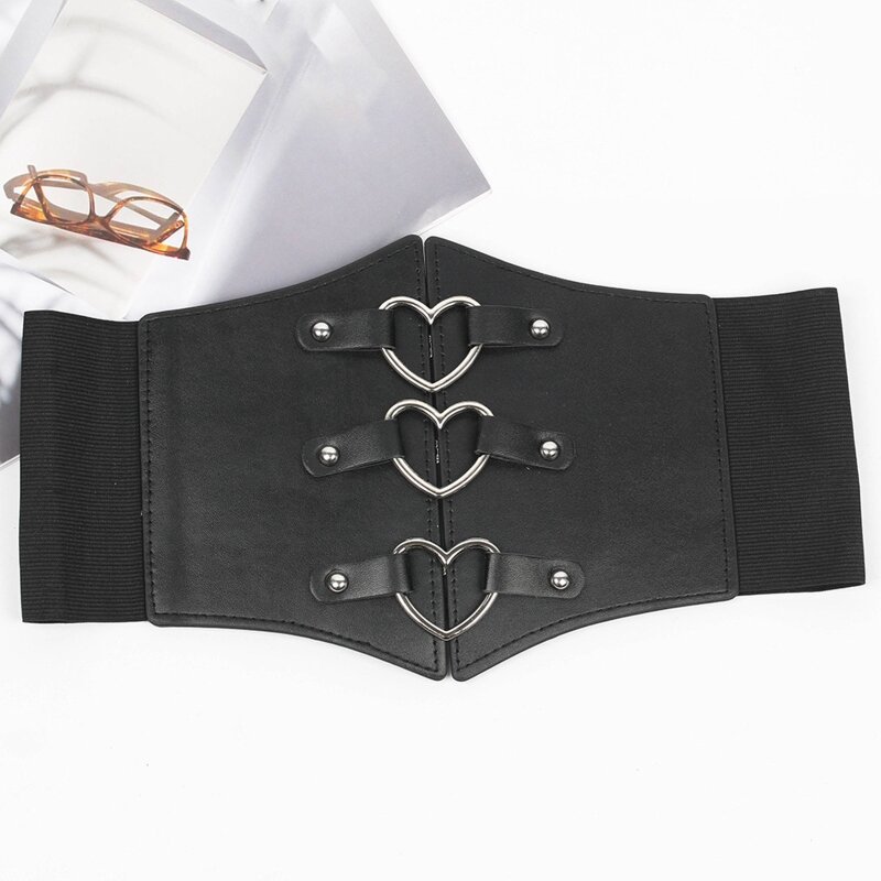 Corset gothique couleur unie pour large ceinture en cuir PU, amincissante, élastique