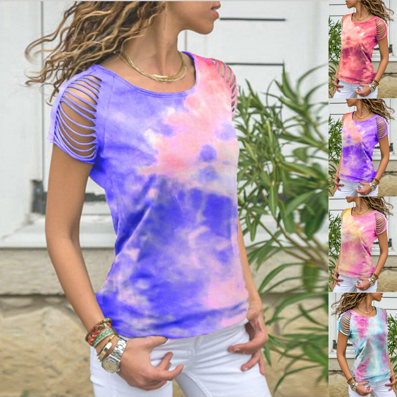 여성용 캐주얼 끈이 없는 반팔 프린트 라운드넥 티셔츠, 용수철 여름 신상 패션