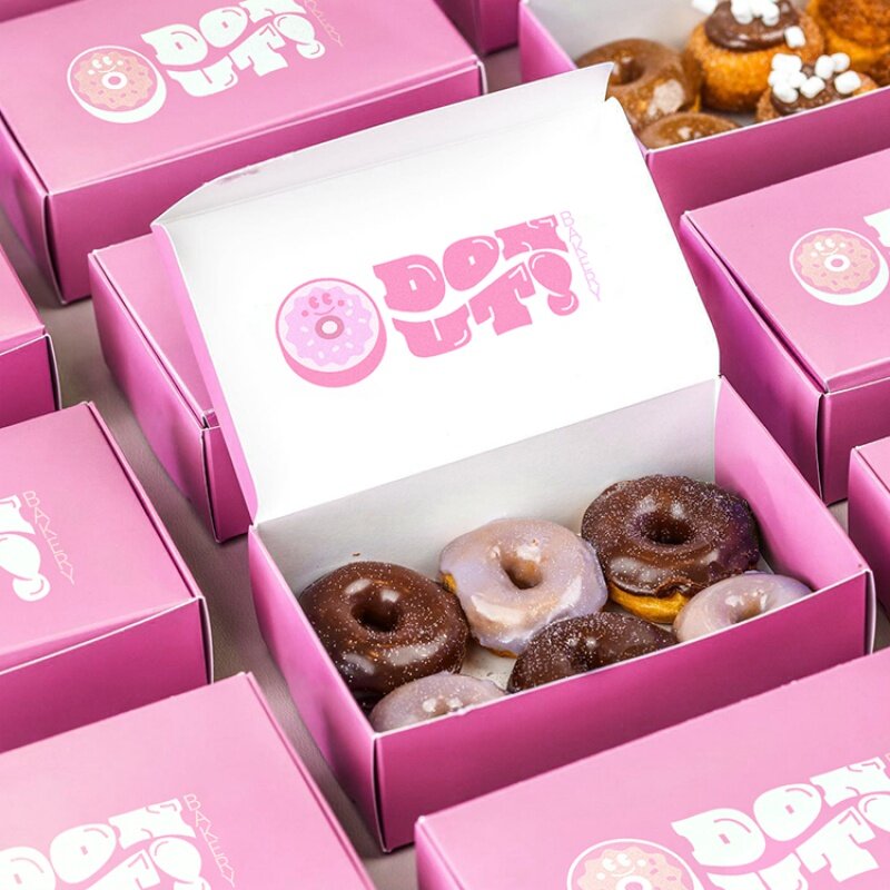 Embalagem de alimentos Doughnut Box, Custom Printed, Luxo, Sobremesa de pastelaria doce, Mini Donuts, Produto personalizado