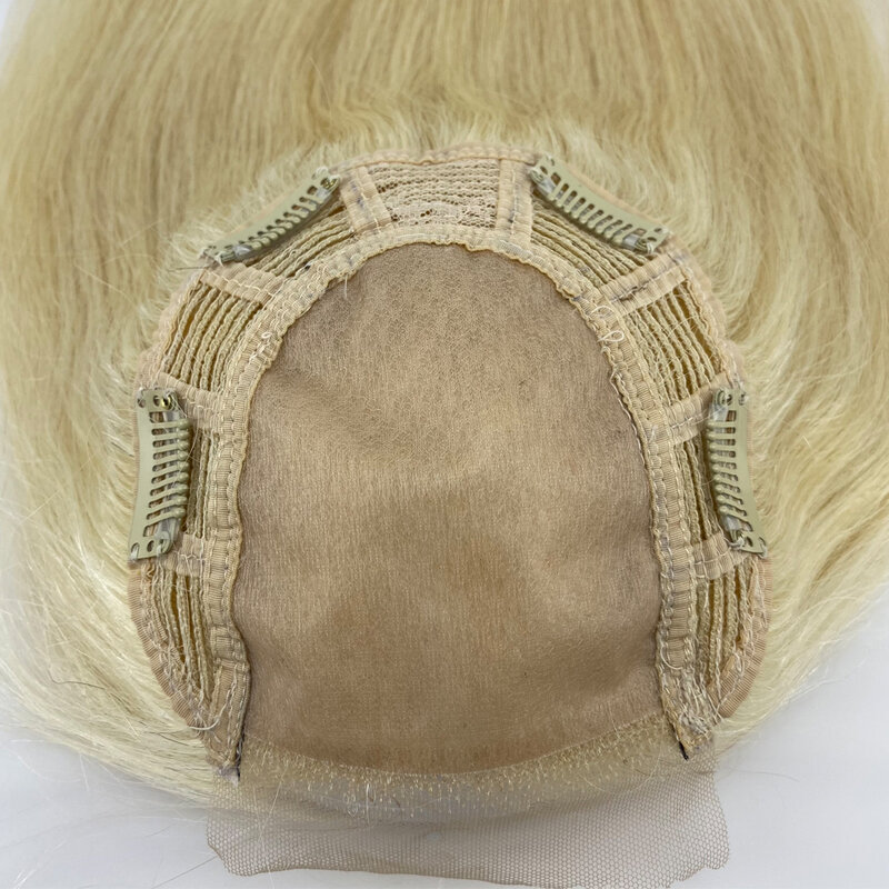 Topper per capelli umani europei vergini Top in seta 8 x8inch parrucchino con Base in pelle di trama aperta da donna con capelli anteriori in pizzo trasparente
