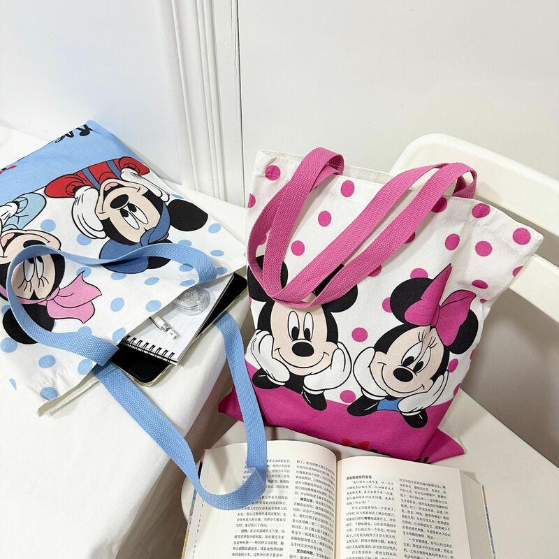 Tas tangan kapasitas besar wanita, tas jinjing kanvas Disney pola kartun Minnie Mouse, tas tangan kapasitas besar, tas tangan modis untuk wanita