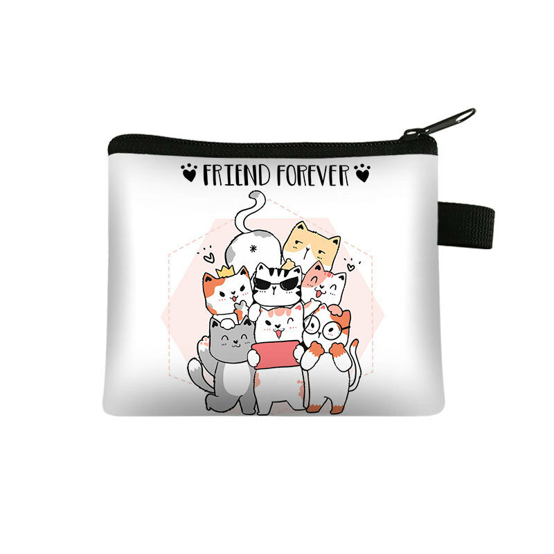 Cute Animal Printed Children's Zero Wallet Student Portable Card Bag Coin Key Storage Bag Polyester Hand Bag Coin Purse Mini Bag