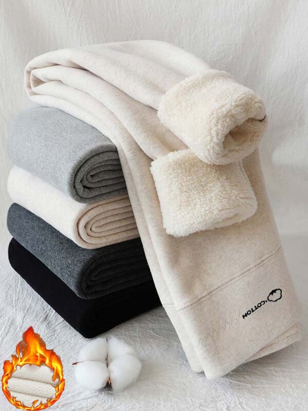 Płatki owsiane zimowe ciepłe legginsy damskie bawełniane termiczne aksamitne legginsy z wysokim stanem dla kobiet wełna jagnięca ciepła, czarna spodnie