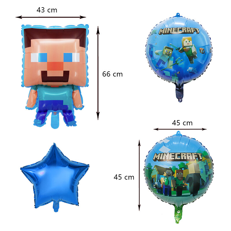 Miner Crafts Birthday Party Decoration Steve Aluminum Foil Balloon For Kid Event Supplies Disposable Tableware Banner Backdrop