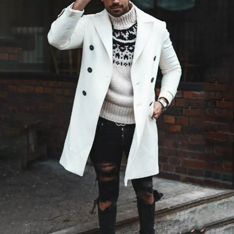 Популярное мужское пальто, зимнее мужское шерстяное пальто, Толстая шерстяная куртка средней длины с отложным воротником, непромокаемая