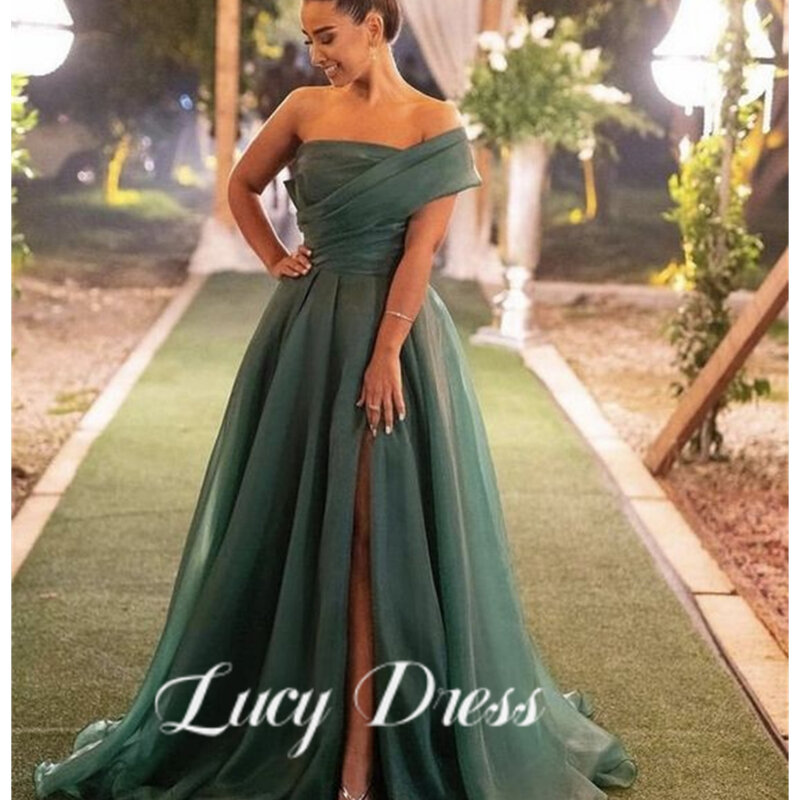 Lucy dunkelgrün vestidos de novia sexy ein schulter seitig geteiltes Ballkleid 2023 Organza Ballkleid فساتين الس카رة
