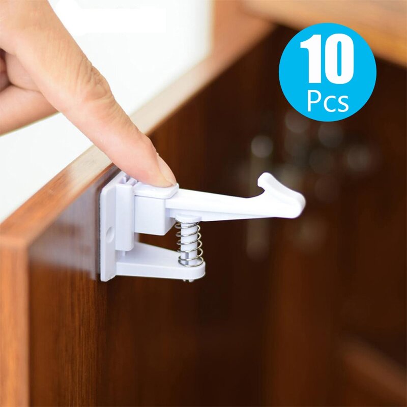 10pcs Baby Safety Invisible Security Drawer Lock No Punching Children Protection Cupboard Cabinet Door Drawer Safety Locks