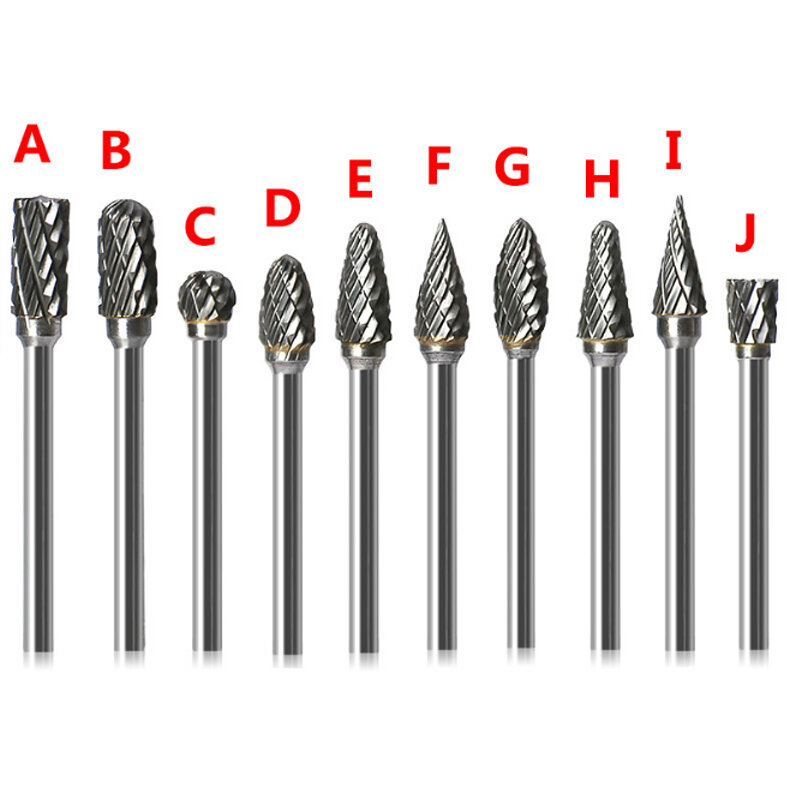 Set di frese rotative in metallo duro a doppio taglio-10 pezzi 1/8 "gambo, 1/4" lunghezza testa acciaio al tungsteno per lavorazione del legno, perforazione, incisione