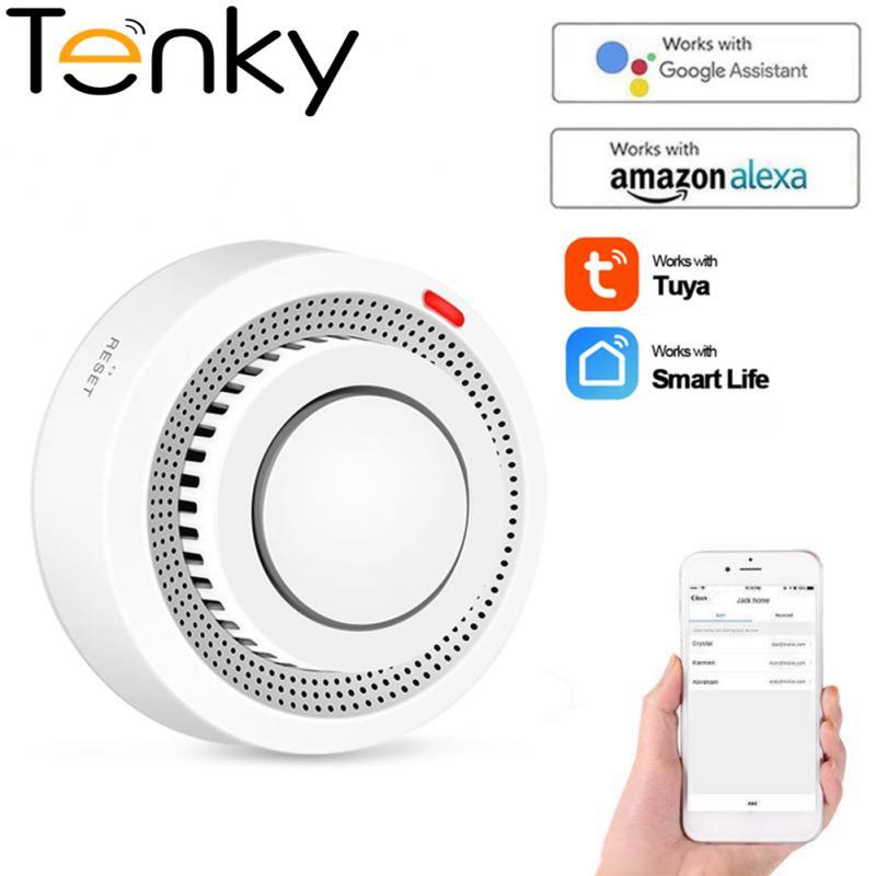 Tenky-Detector de humo con WiFi para el hogar, alarma de incendios, funciona con la aplicación Smart Life, sistema de seguridad para el hogar