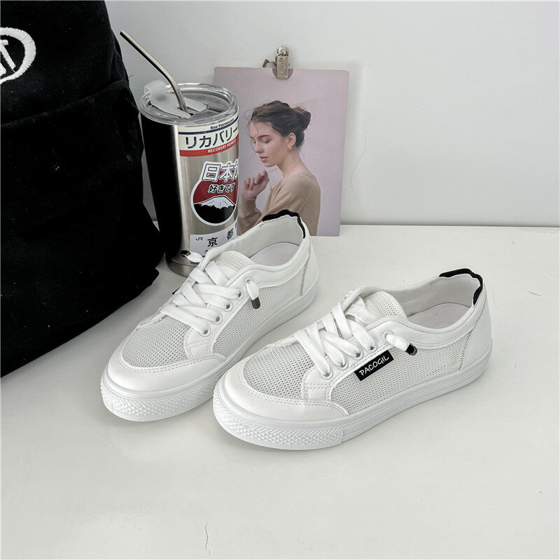 Zapatos vulcanizados de piel sintética para mujer, zapatillas informales clásicas de Color liso, Color blanco, 2024