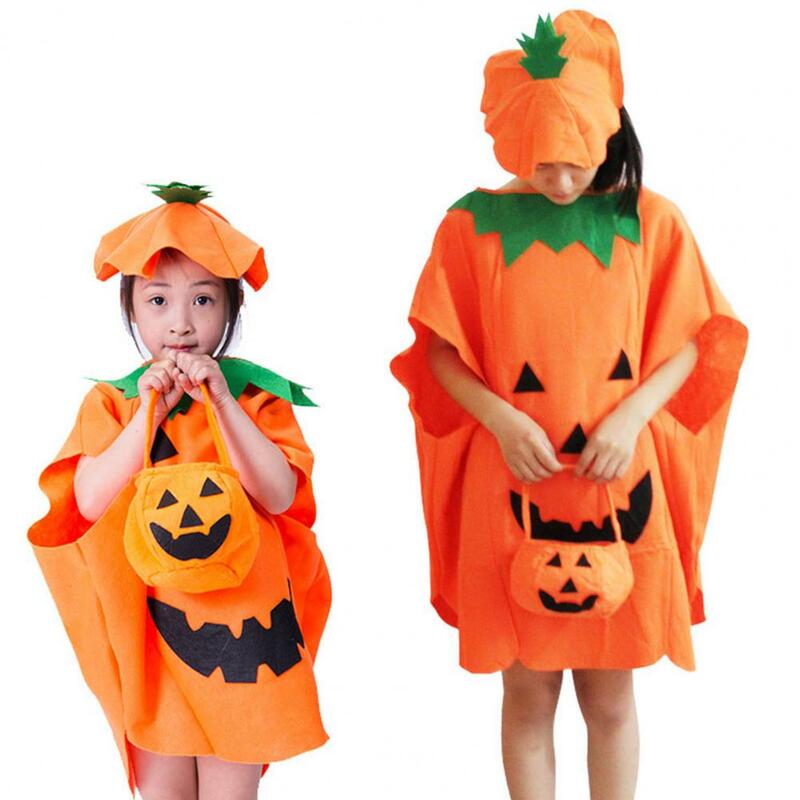 Kid Pumpkin Costume Clothing Kids Halloween Party Cosplay Clothes Cape Hat Candy Bag Children Photo Prop Performance Clothes