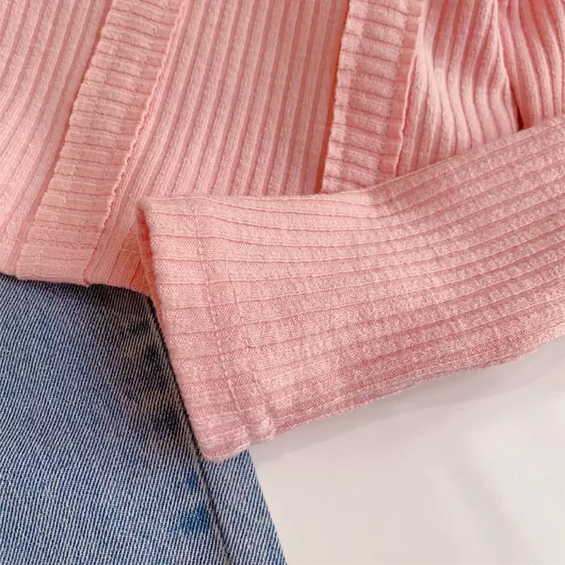 Комплект одежды для девочек, однотонный топ с длинным рукавом и широкие джинсы с буквенным принтом, осень-весна, 2024