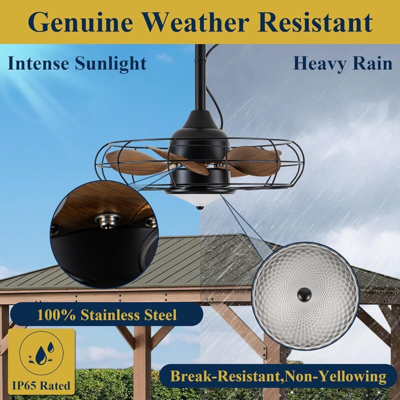 Fans, Outdoor Ceiling Fans with Light, 20'' Wet Rated 2024 Updated Gazebo Fan, Plug in And Waterproof, Hanging with Hook, Fans