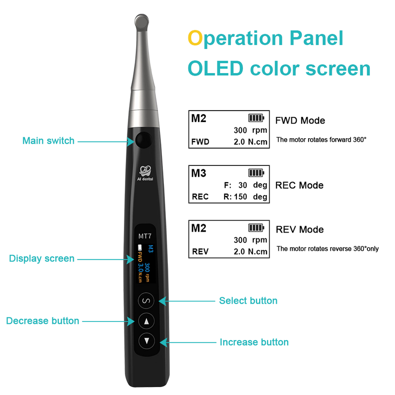 AI-Endo-MT7 Dental Wireless Endo Motor 16:1 Endodontic Instrument 360°Rotation Standard Low Speed Handpiece Root Canal Treatment
