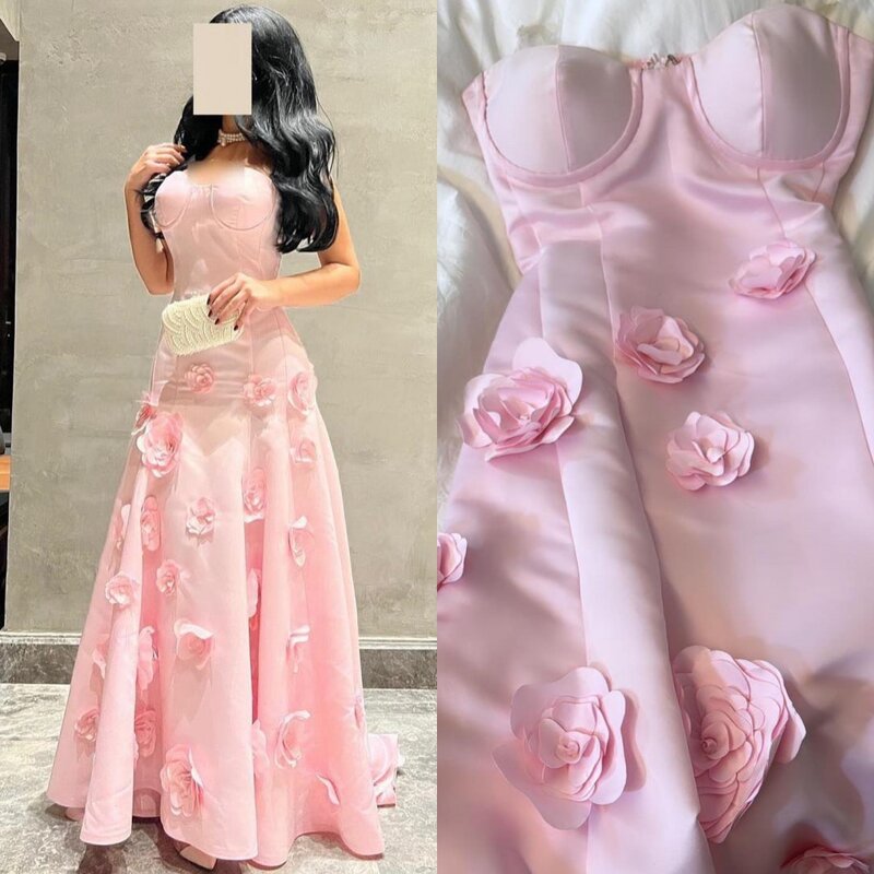 Jersey Flower Pleat Quinceanera A-line Strapless Bespoke Occasion Gown Long Dresses