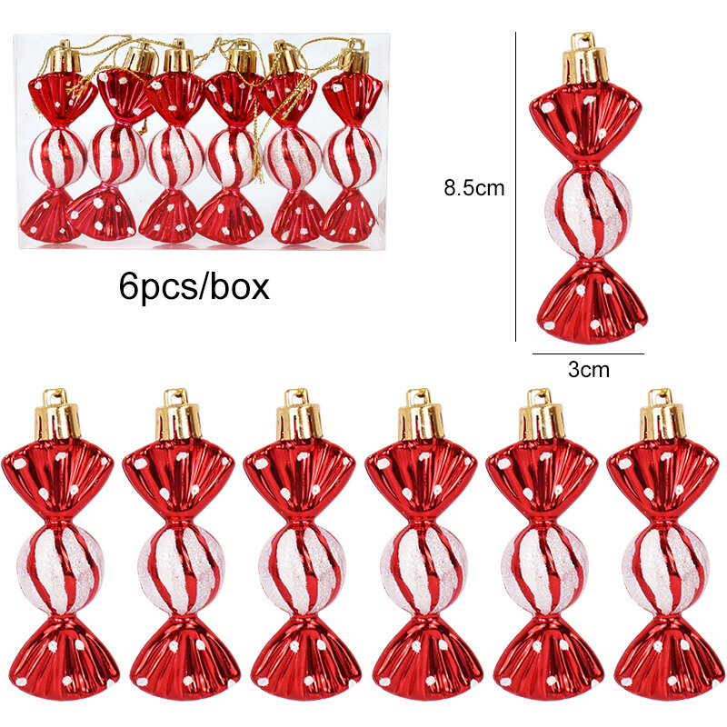 Christmas Lollipop Candy Cane Pendant, Xmas Tree Hanging Ball Ornamentos, Decorações para Casa, Presente de Ano Novo, 6Pcs, 2024