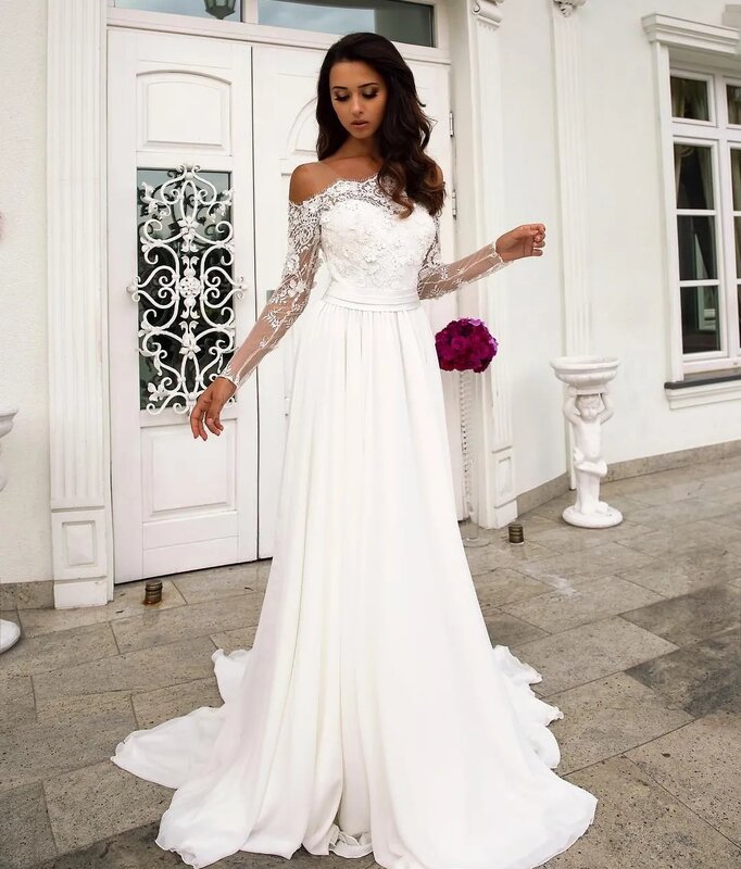 Klasyczne Vestidos De Novia 2024 nowa plażowa suknia ślubna Boho dla kobiet z długim rękawem koronkowa sukienka ślubna o długości do podłogi