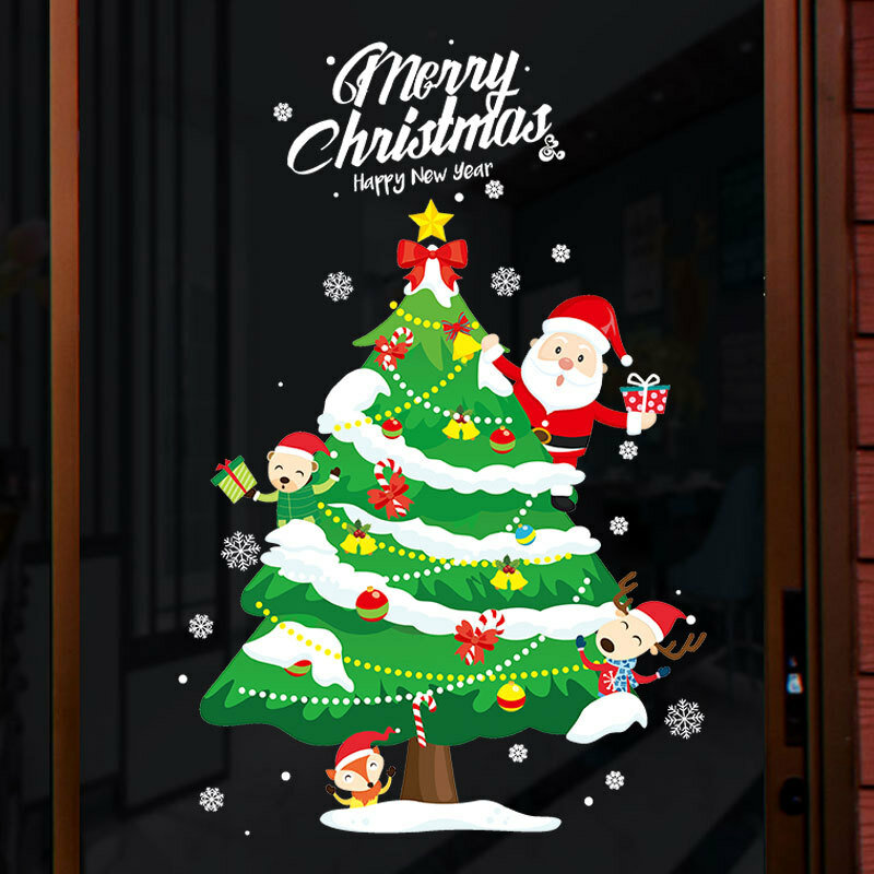 Pegatinas de Feliz Navidad para ventanas, vinilo de PVC de gran tamaño, de Papá Noel y Año Nuevo, decoración de las habitaciones del hogar removible