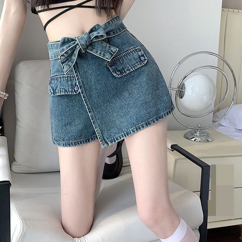 Summer New Women's Fashion Spicy Girl Casual Style Belt Irregular High Waist Denim Shorts and Skirts  jeans shorts