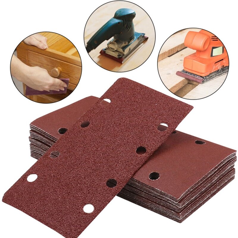 Self-adhesive Flocking Sandpaper 185x93mm/7.28x3.66'' 8-hole Rectangle Sand Paper Hook and Loop Pads for Polishing Putty R9UF