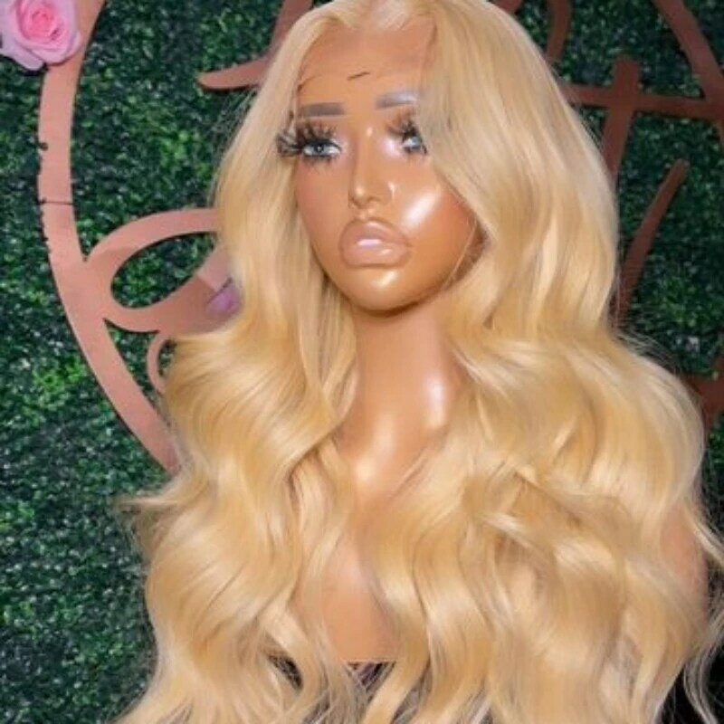 Long Wavy Blonde Wigs Lace Wig Women's Front Lace African Big Wavy Wig Set with Lace Headpiece Synthetic Human Hair