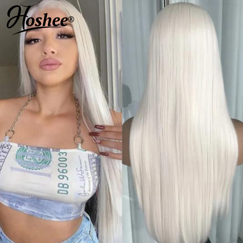 Parrucca anteriore in pizzo colorato biondo platino dritto con capelli umani bianchi T Part HD parrucche frontali trasparenti brasiliane in vendita per donna