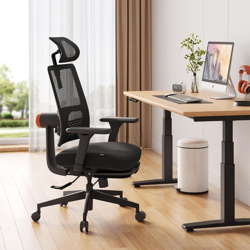 Kursi ergonomis baru dengan sandaran kaki, kursi meja kantor dan rumah dengan penyangga pinggang mengikuti otomatis, sandaran tangan 4D, kedalaman dudukan