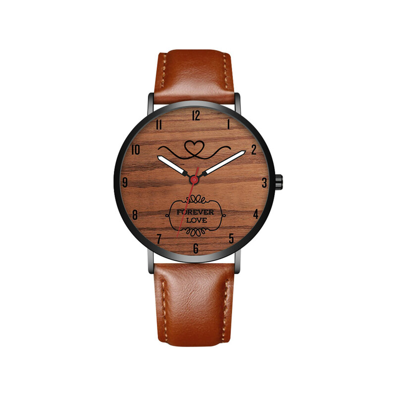Ladies Leather Clock Valentine'S Day Gift Fashion Couple Watch Strap Steel Quartz Wrist Watch Wooden Grain Exquisite Dial Watch