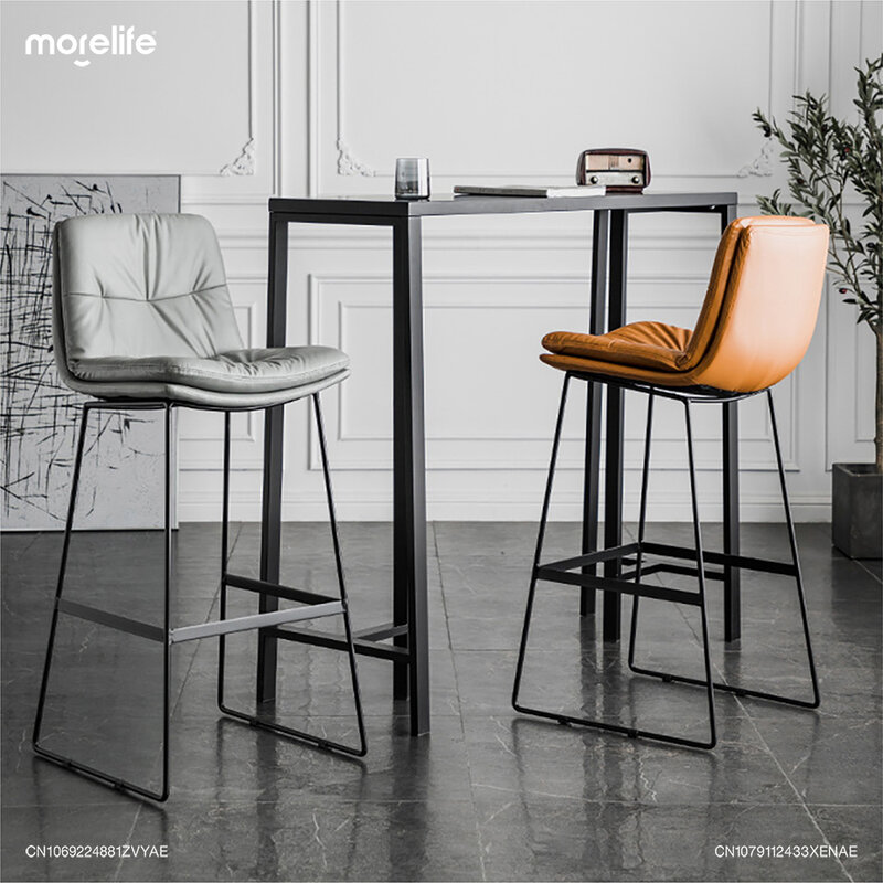 Nordic Light Luxury Iron Bar Chair Modern Minimalist Backrests Kitchen High Legged Stool Island Table Dining Chair Bar Furniture