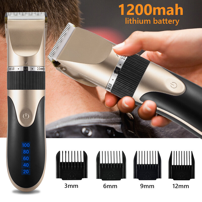 Cortadora de pelo profesional Digital recargable por USB para hombres, maquinilla de afeitar con cuchilla de cerámica, máquina de barbero