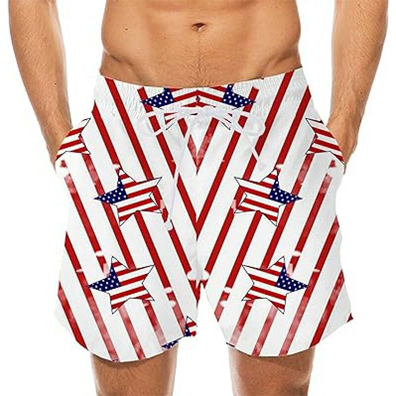 Pantaloni Casual stampati a righe per uomo pantaloni corti da spiaggia traspiranti a vita alta estivi pantaloni con coulisse per il giorno dell'indipendenza di moda