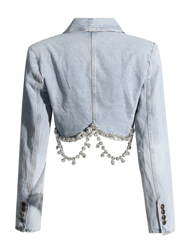 Twotwinstyle mulheres jaqueta de manga longa com diamantes lapela e botão, cor sólida, elegante e sólida, vja786652