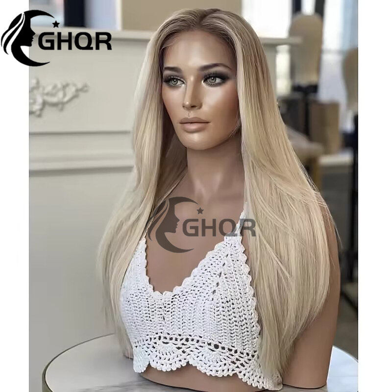 Perruques de cheveux humains vierges brésiliens pour femmes, vague de corps, dentelle HD transparente, blonde à reflets bruns agaçants