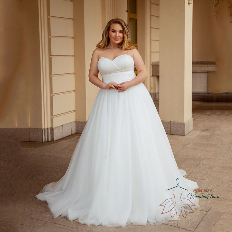 Classic Wedding Dress Plus Size 2023 Sweetheart Sleeveless Empire Bride Gown Lace Up Tulle A-Line Sweep Train Robe De Mariée