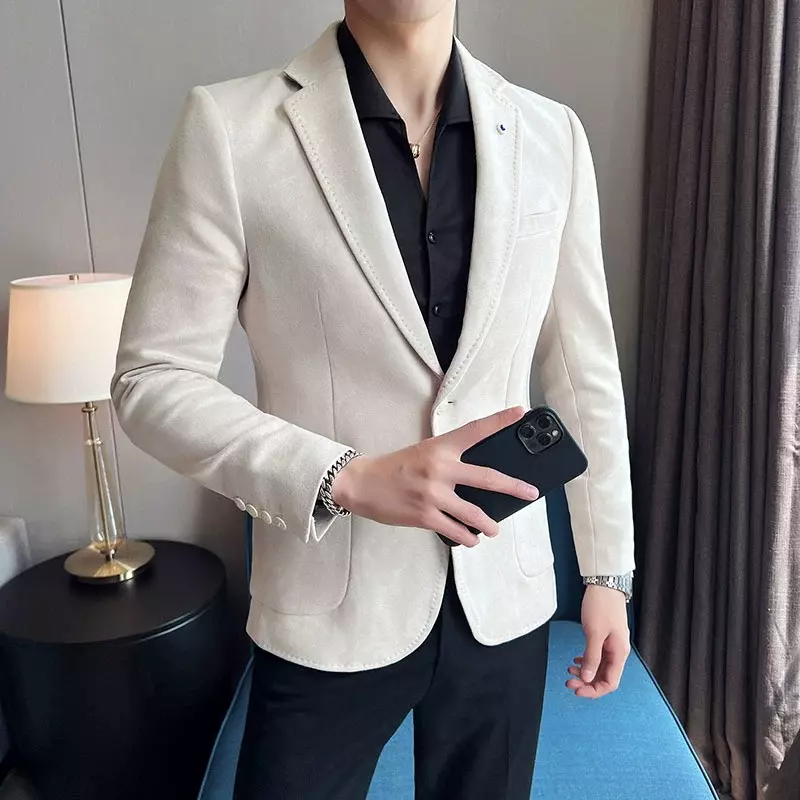 Setelan jas pria ukuran besar 4XL-S, mode baru, Slim Fit Deerskin beludru elegan mewah, mantel Blazer bisnis kasual pernikahan