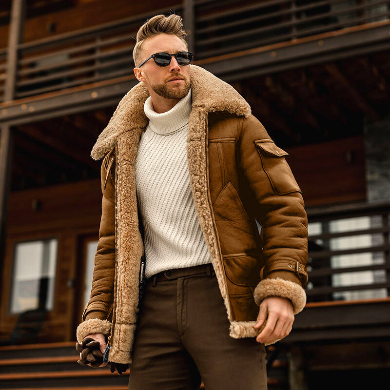 2022 New 5XL Men Winter Parka Fleece Lined Thick Warm Fur Collar Coat Male Plush Jackets Autumn Work Outwearing Black Red Brown