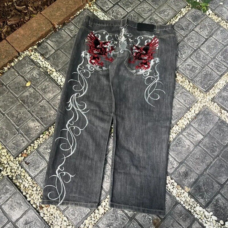 Уличные винтажные черные мешковатые джинсы в стиле Харадзюку Y2K, в стиле хип-хоп, новые стильные джинсовые брюки для мужчин и женщин с высокой талией и широкими штанинами