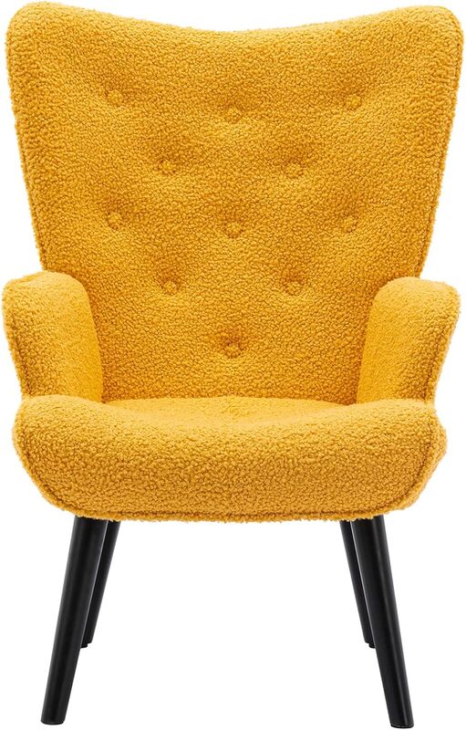 Dolonm-Chaise d'appoint rustique vintage, chaise à oreilles, baume en microcarence, chaise à dossier haut du milieu du siècle avec bras, pieds en bois massif