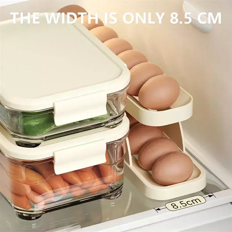 Автоматическая прокручивающаяся полка для яиц, держатель, коробка для хранения, корзина для яиц, контейнер-органайзер, раздвижной холодильник, дозатор яиц для кухни